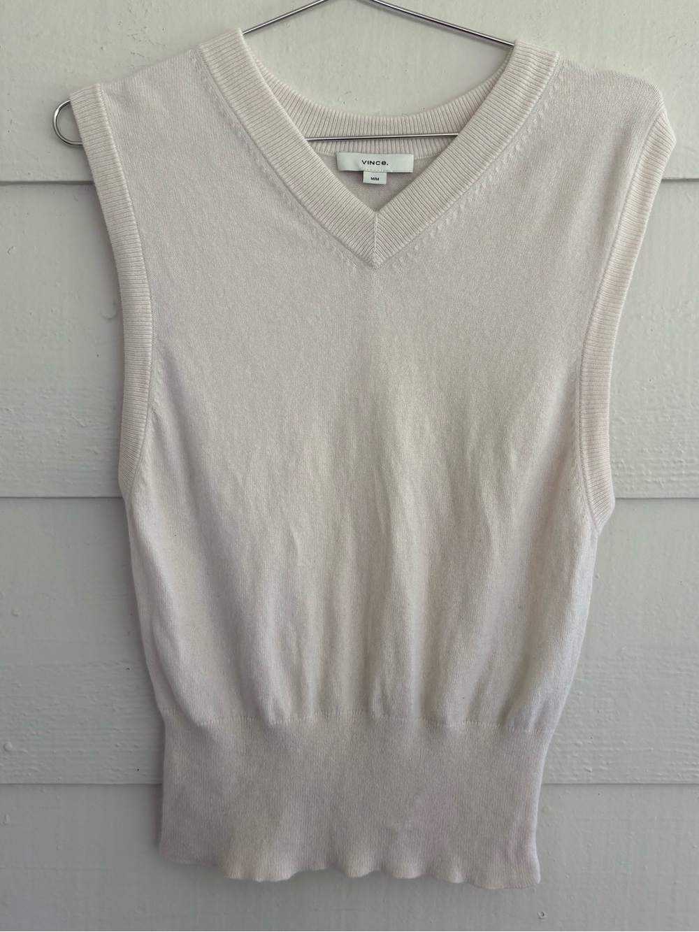 Vince Women’s Medium Ivory Cashmere Wool V-Neck Sleeveless Sweater Vest Casual